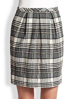 See by Chloe Pleat Front Plaid Pencil Skirt   Grey