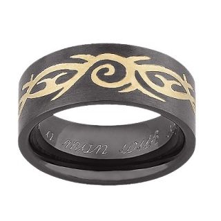 Personalized Black & Gold Stainless Steel Engraved Tribal Band   8