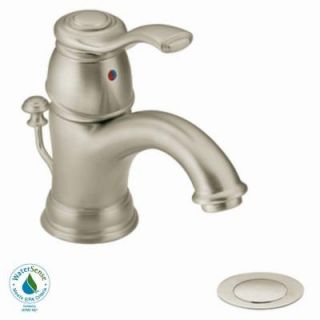 MOEN Kingsley 4 in. Single Handle Low Arc Bathroom Faucet in Brushed Nickel with Drain Assembly 6102BN