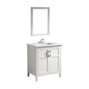 Simpli Home Winston 30 in. Vanity in White with Marble Vanity Top in White and Undermount Rectangle Sink NL WINSTON WH 30 2A