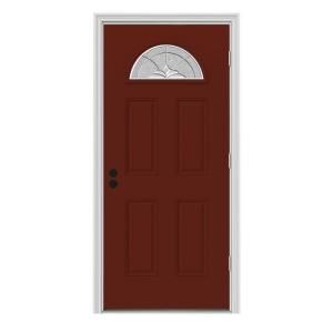 JELD WEN Langford Fan Lite Painted Steel Entry Door with Primed Brickmold THDJW167300047