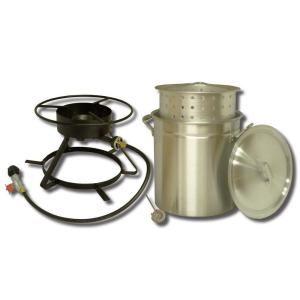 King Kooker 54,000 BTU Flat Top Propane Gas Outdoor Cooker with 50 qt. Aluminum Pot/Steamer Basket and Lid 5012