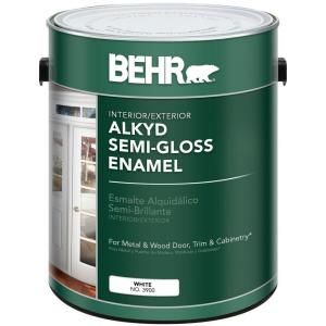 BEHR 1 gal. White Alkyd Semi Gloss Enamel Interior/Exterior Paint 390001