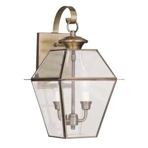 Filament Design Providence 2 Light Outdoor Antique Brass Wall Lantern with Clear Beveled Glass CLI MEN2281 01