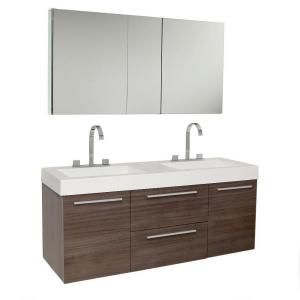Fresca Opulento 54 in. Double Vanity in Gray Oak with Acrylic Vanity Top in White and Medicine Cabinet FVN8013GO