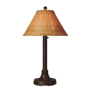 Patio Living Concepts Tahiti II 34 in. Outdoor Bronze Table Lamp with Antique Honey Wicker Shade 18217