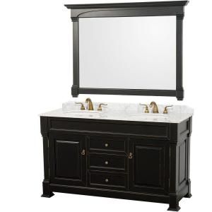 Wyndham Collection Andover 60 in. Vanity in Antique Black with Double Basin Marble Vanity Top in Carrera White and Mirror WCVTD60BLCW