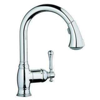 GROHE Bridgeford 12 in. Single Handle High Arc Pull Out Sprayer Bridge Kitchen Faucet in Starlight Chrome 3387000E