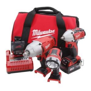 Milwaukee M18 18 Volt Lithium Ion Cordless High Torque Impact Wrench/Impact Wrench/ Light Combo Kit (3 Tool) 2696 23