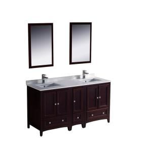 Fresca Oxford 60 in. Double Vanity in Mahogany with Ceramic Vanity Top in White and Mirror with Side Cabinet FVN20 241224MH