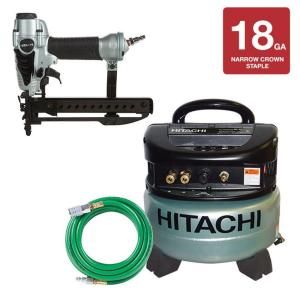 Hitachi 3 Piece 1/4 in. Crown Stapler, 6 Gal. Compressor and 25 ft. Air Hose Kit KCP 38 H
