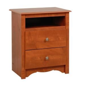 Prepac Monterey Cherry 2 Drawer Tall Night Stand with Open Cubbie CDC 2428