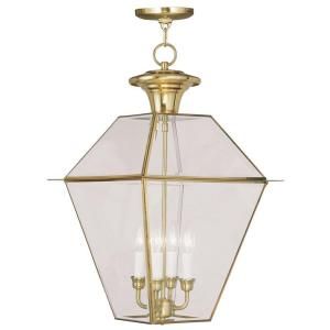 Filament Design Providence 4 Light Hanging Outdoor Polished Brass Incandescent Lantern CLI MEN2387 02