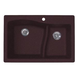 Swan Large/Small Dual Mount Drop in Granite 33x22x9.75 1 Hole Double Bowl Kitchen Sink in Espresso QZ03322LS.170