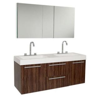 Fresca Opulento 54 in. Double Vanity in Walnut with Acrylic Vanity Top in White and Medicine Cabinet FVN8013GW