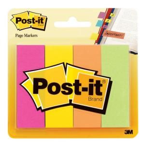 Post It 1 in. x 3 in. Fluorescent Colors Page Markers (50 Sheets/Pad) (36 Packs of 4 Pads) 671 4AF