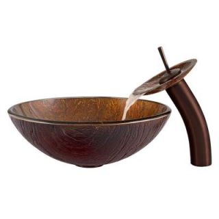 Vigo Glass Vessel Sink in Kenyan Twilight with Waterfall Faucet Set in Oil Rubbed Bronze VGT023RBRND
