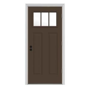 JELD WEN Craftsman 3 Lite Painted Steel Entry Door with Brickmold THDJW182400055