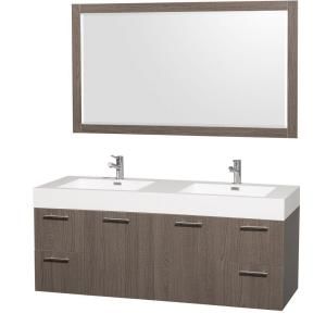 Wyndham Collection Amare 60 in. Vanity in Grey Oak with Acrylic Resin Vanity Top in White and Integrated Sink WCR410060GOARDB