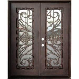 Trento Iron Doors TR619 62 in. x 81 in. Copper Prehung Right Hand Inswing Wrought Iron Double Straight Top Entry Door TR619