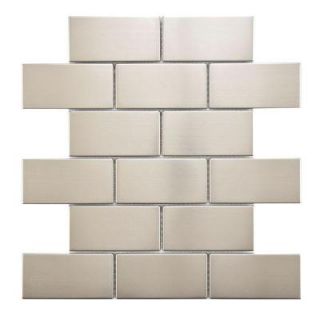 Merola Tile Meta Super Subway 11 3/4 in. x 11 3/4 in. x 8 mm Stainless Steel Over Porcelain Mosaic Wall Tile MDXM2BST