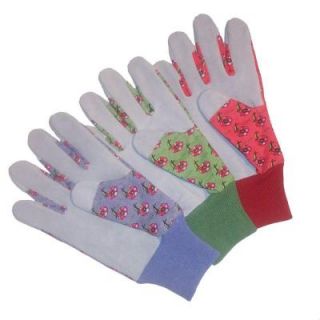 G & F Womens Gardener Gloves with Assorted Canvas Flower Leather Palm, 3 Pair Pack 6585.0