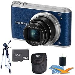Samsung WB350 16.3MP 21x Opt Zoom Smart Camera Blue 16GB Kit