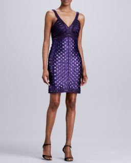 Womens Sequined & Beaded V Neck Cocktail Dress   Sue Wong