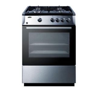 Summit Appliance 24 in. 2.7 cu. ft. Slide In Gas Range in Stainless Steel and Black PRO24G