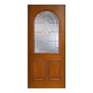 Main Door Mahogany Type Prefinished Cherry Beveled Brass Roundtop Glass Solid Wood Entry Door Slab SH 559 CH B