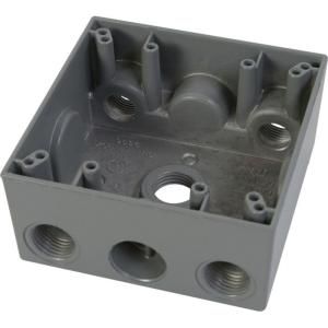 Greenfield 2 Gang Weatherproof Electrical Outlet Box with Five 1/2 in. Holes   Gray B252PS
