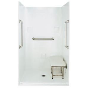 Ella Standard Plus 24 37 in. x 48 in. x 78 in. Barrier Free Roll In Shower Kit in White with Center Drain 4836 BF 4P .875 C WH SP24