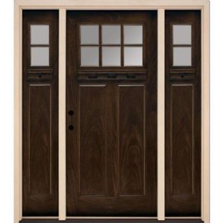 Feather River Doors Craftsman 6 Lite Clear Stained Chestnut Mahogany Fiberglass Entry Door with Sidelites FF3791 3B6 