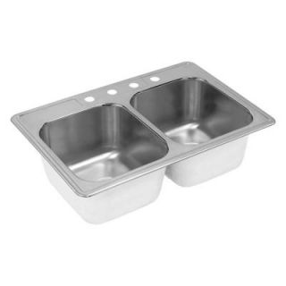 Elkay Neptune Drop in Stainless Steel 33x22x10 4 Hole Double Bowl Kitchen Sink NLX3322104