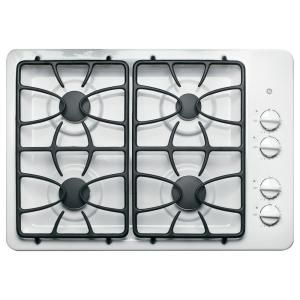 GE 30 in. Gas Cooktop in White with 4 Burners including Precise Simmer Burner JGP329DETWW