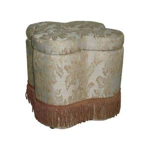 HB Beige Fabric with Floral Designed Clover Shaped Storage Ottoman HB4182