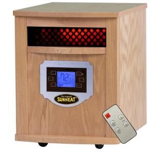 Sunheat 1500 Watt Infrared Electric Portable Heater with Remote Control, LCD Display and Made in USA Cabinetry   Golden Oak 400110020