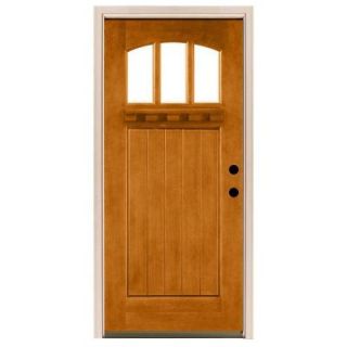 Steves & Sons Craftsman 3 Lite Arch Stained Mahogany Wood Left Hand Entry Door with 4 in. Wall and White Frame M4151 AW WJ 4LH
