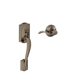 Schlage Camelot Antique Pewter Handleset with Accent Interior Lever FE285 CAM 620 ACC LH