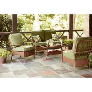 Hampton Bay Clairborne 4 Piece Patio Seating Set with Moss Cushions D11079 4PC