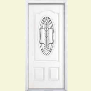 Masonite Chatham Three Quarter Oval Lite Primed Smooth Fiberglass Entry Door with Brickmold 46675