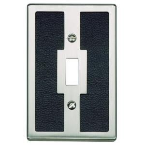Atlas Homewares Zanzibar Collection 1 Toggle Switch Wall Plate   Black Leather and Brushed Nickel ZAPST BL BRN