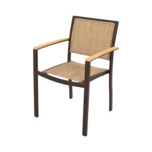 POLYWOOD Bayline Patio Dining Arm Chair in Textured Bronze/Plastique/Burlap Sling A290 16NT912