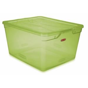 Rubbermaid 71 quart Clever Store Clear Lime Green Non Latching Tote FG3Q34LWTSLM