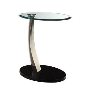 Powell Brushed Chrome Black Poly and Glass Oval Chairside Table 317 892