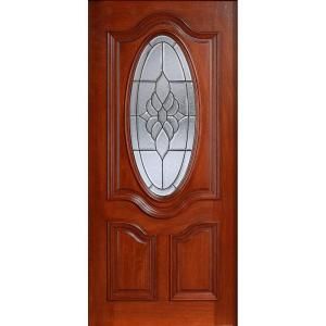 Mahogany Type Prefinished Cherry Beveled Patina 3/4 Oval Glass Solid Wood Entry Door Slab SH 557 CH BPT 32in