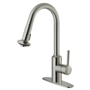 Vigo Single Handle Pull Out Sprayer Kitchen Faucet with Deck Plate in Stainless Steel VG02012STK1