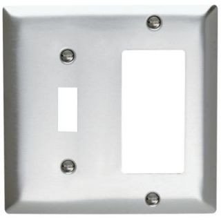 Pass & Seymour 2 Gang Combo Toggle and Decorator Combination Wall Plate   Stainless Steel SL126CC5