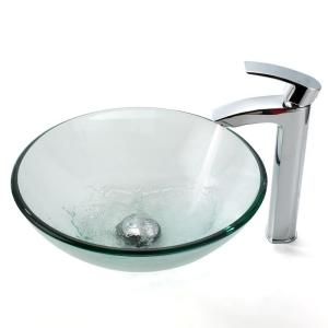 KRAUS Vessel Sink in Clear Glass with Visio Faucet in Chrome C GV 101 12mm 1810CH