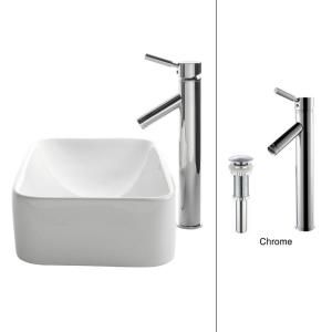 KRAUS Vessel Sink in White with Sheven Faucet in Chrome C KCV 122 1002CH